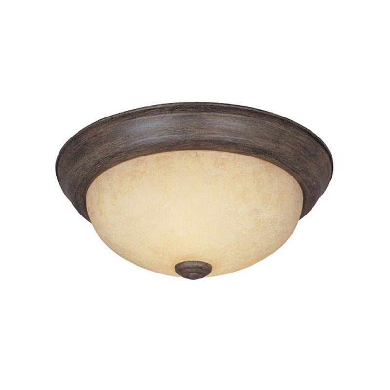 Designers Fountain 15 in Rustic 3-Light Flush Mount Ceiling Light, Warm Mahogany with Amber Glass Shade, 1257L-WM-AM - Image 1